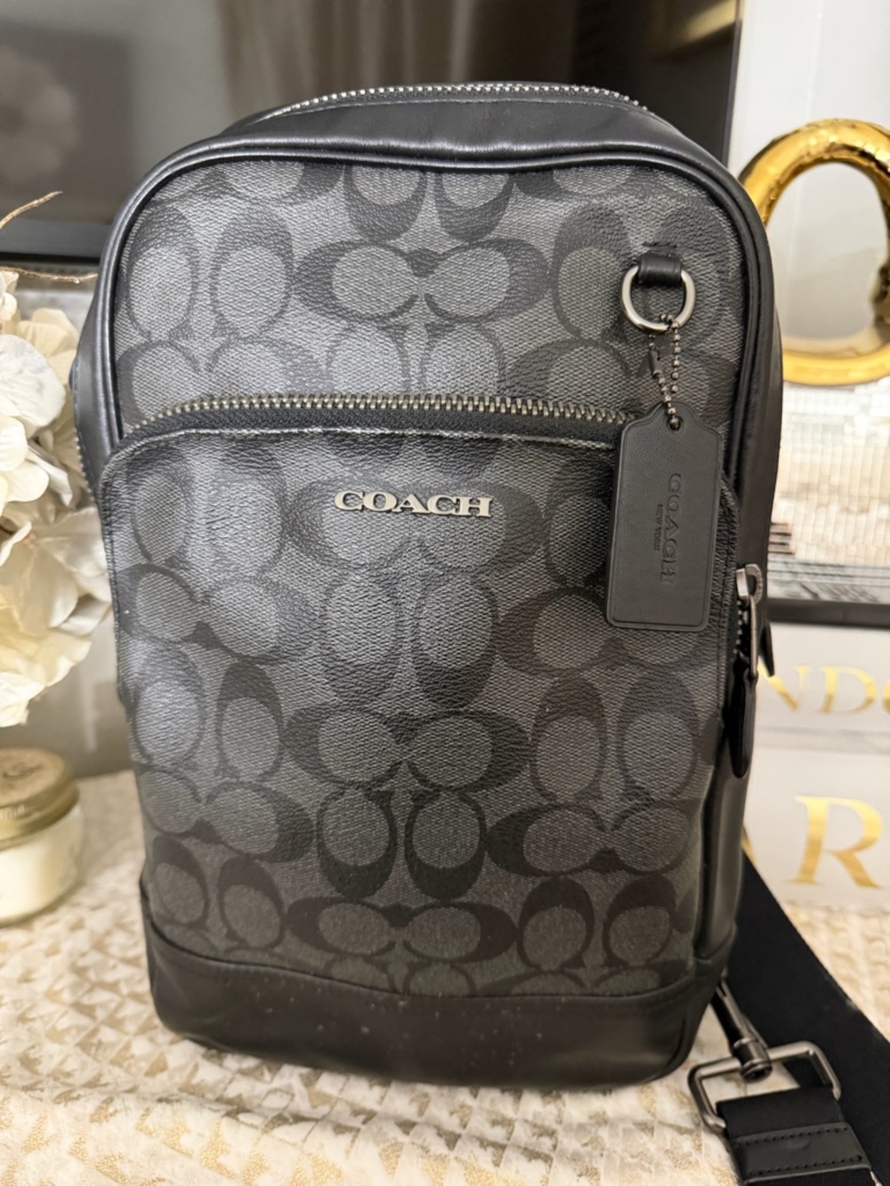 Coach Black Signature Monogram Sling Bag